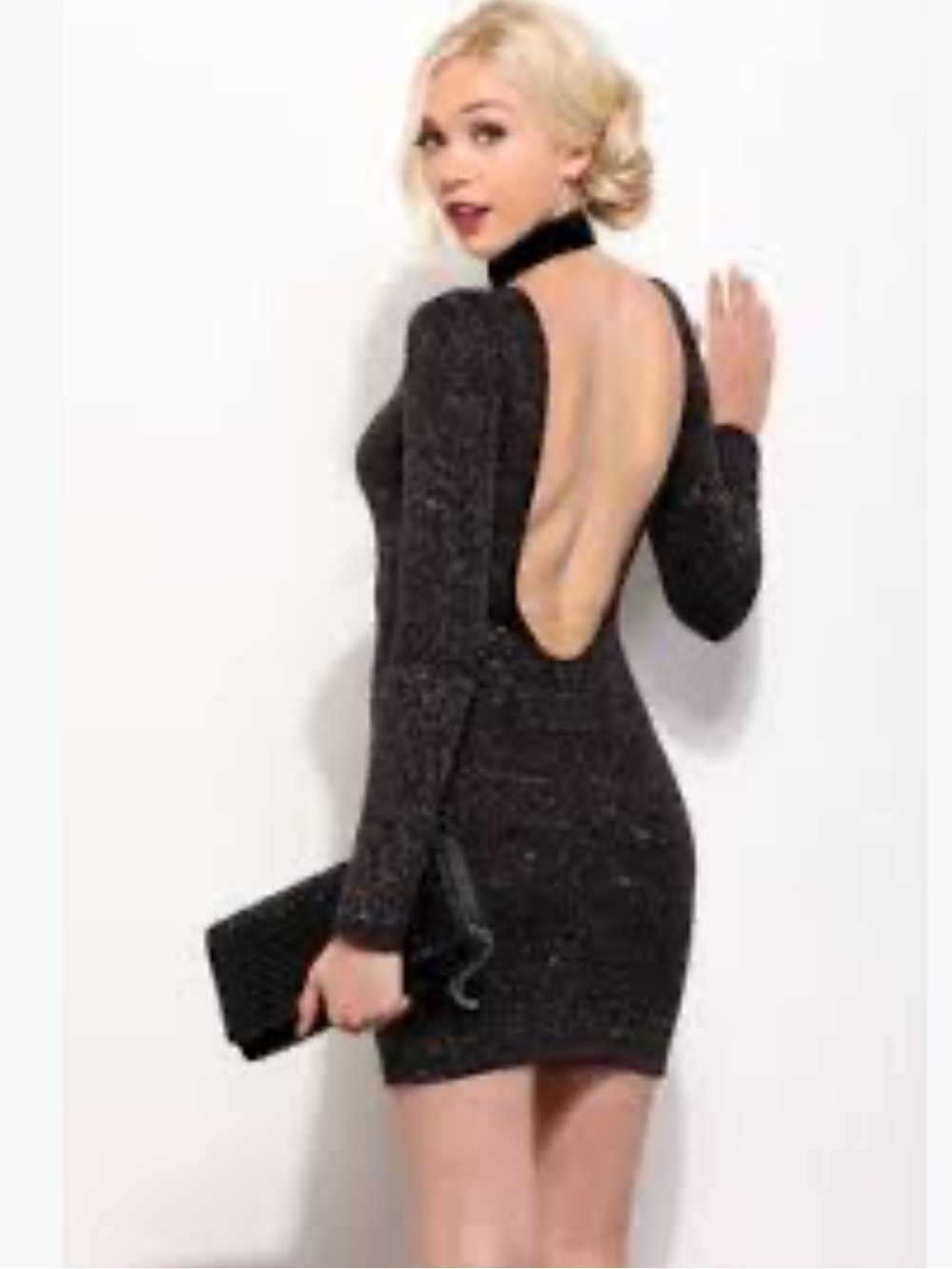 Charlotte Russe Sparkle Black Open-Back Bodycon Dress